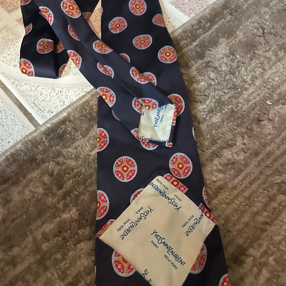 Yves Saint Laurent Blue and Red Silk Tie with Distinctive Pattern